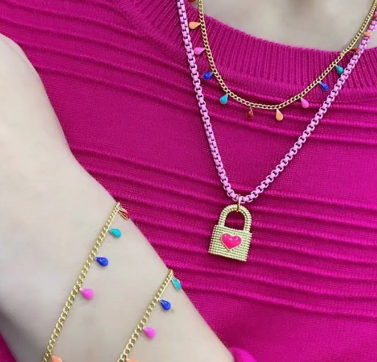 18K Gold Filled Textured Heart Lock Charm