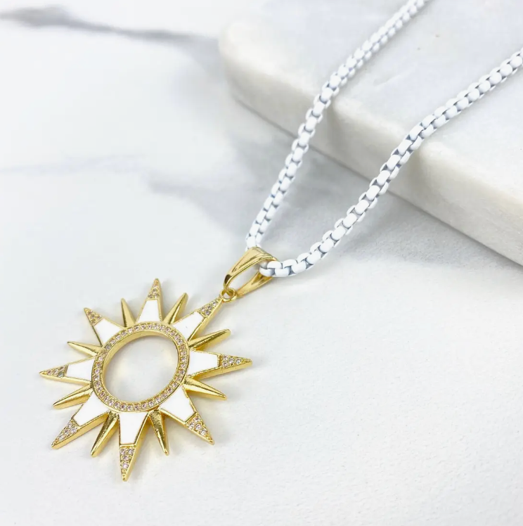 18K Gold Filled CZ Pink Sun Pendant