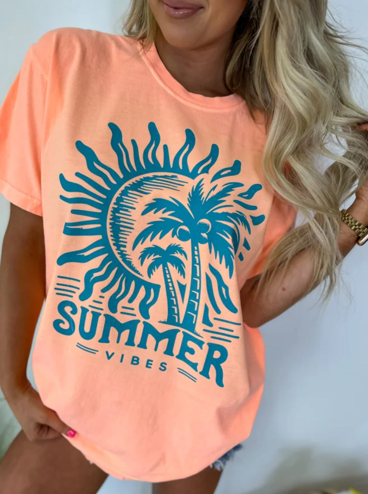 Retro Summer Vibes Neon Cantaloupe Graphic Tee