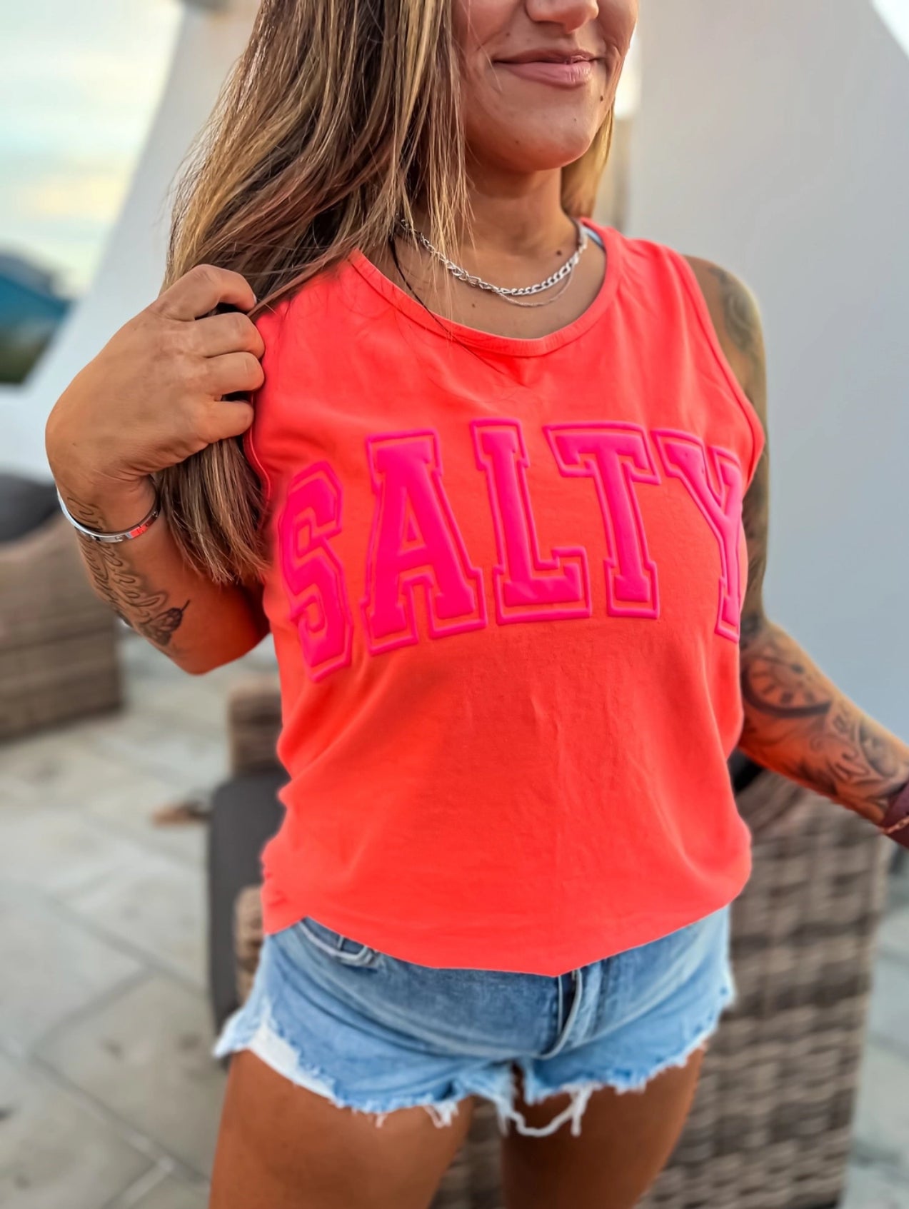 Salty Puff Neon Red Orange Graphic Tank