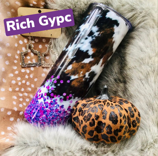 Cowhide Purple Glitter 20oz Skinny Tumbler