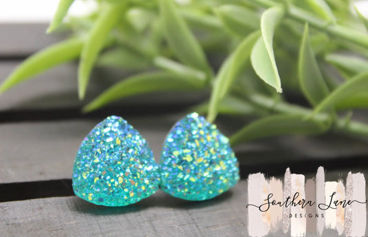 Turquoise Faux Druzy Triangle Earrings