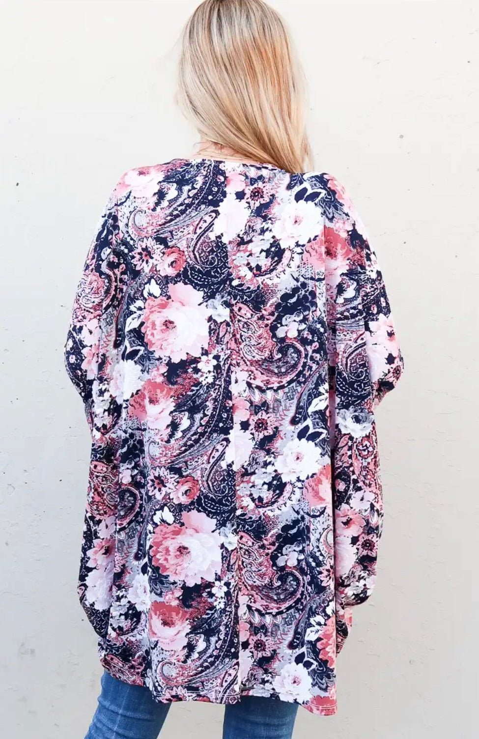 Floral Print Dolman Sleeve Kimono Cardigan