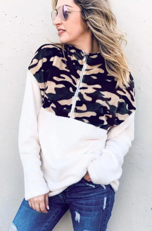 Sherpa Half-Zip Camo Fleece Top