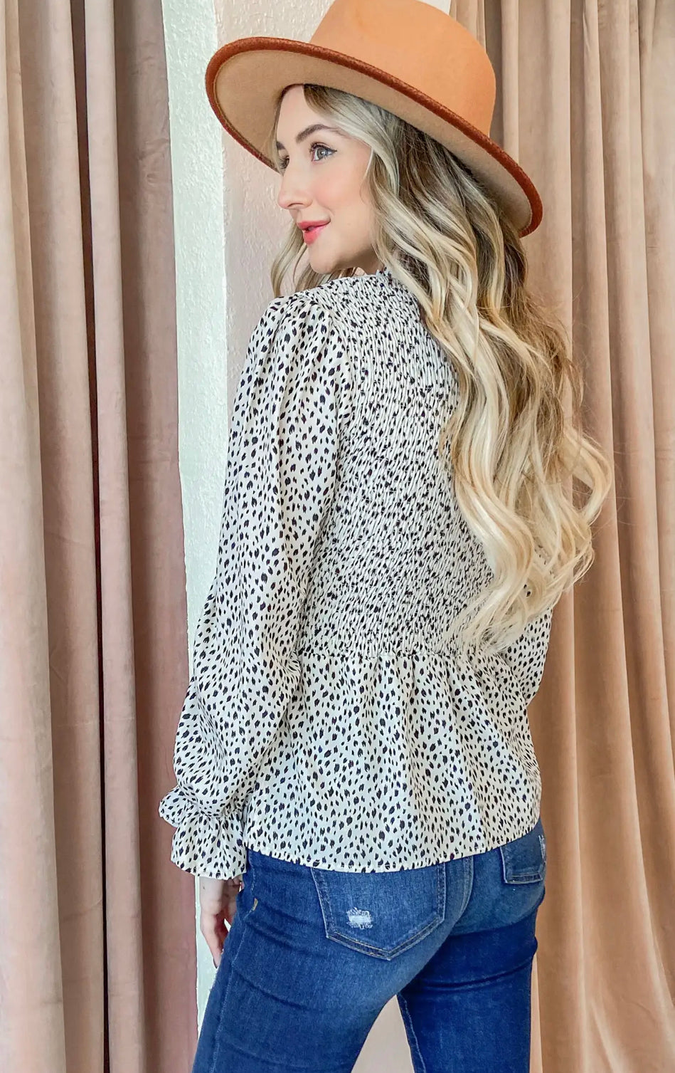 Leopard Print Smocked Front and Back Elegant Top