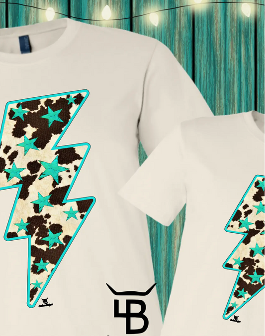 Cow Print Stars & Lightning Bolt T-shirt