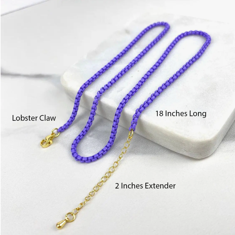 18K Gold Filled Colored Enamel BOX LINK CHAIN