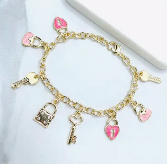 18K Gold Filled Pink Charm Bracelet