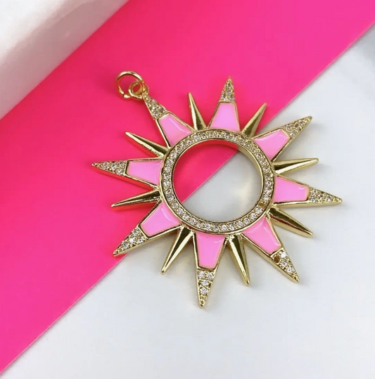 18K Gold Filled CZ Pink Sun Pendant