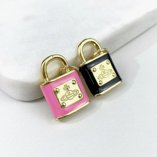 18K Gold Filled Enamel Charm Lock