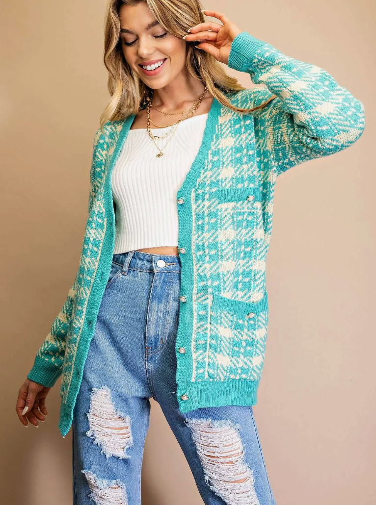 Pearl Button Plaid Cardigan