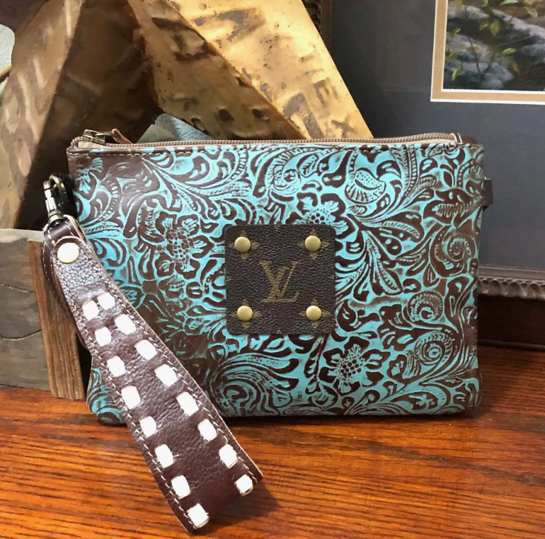 Upcycled LV Leather Wristlet Crossbody Belt Bag Western Boho