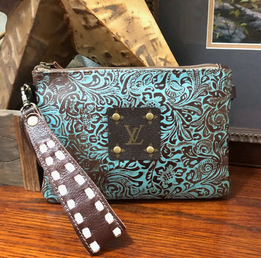 Upcycled LV Leather Wristlet Crossbody Belt Bag Western Boho